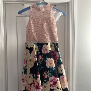 Girls Hi-Low dress with stones on top & waist... pink top with floral bottom